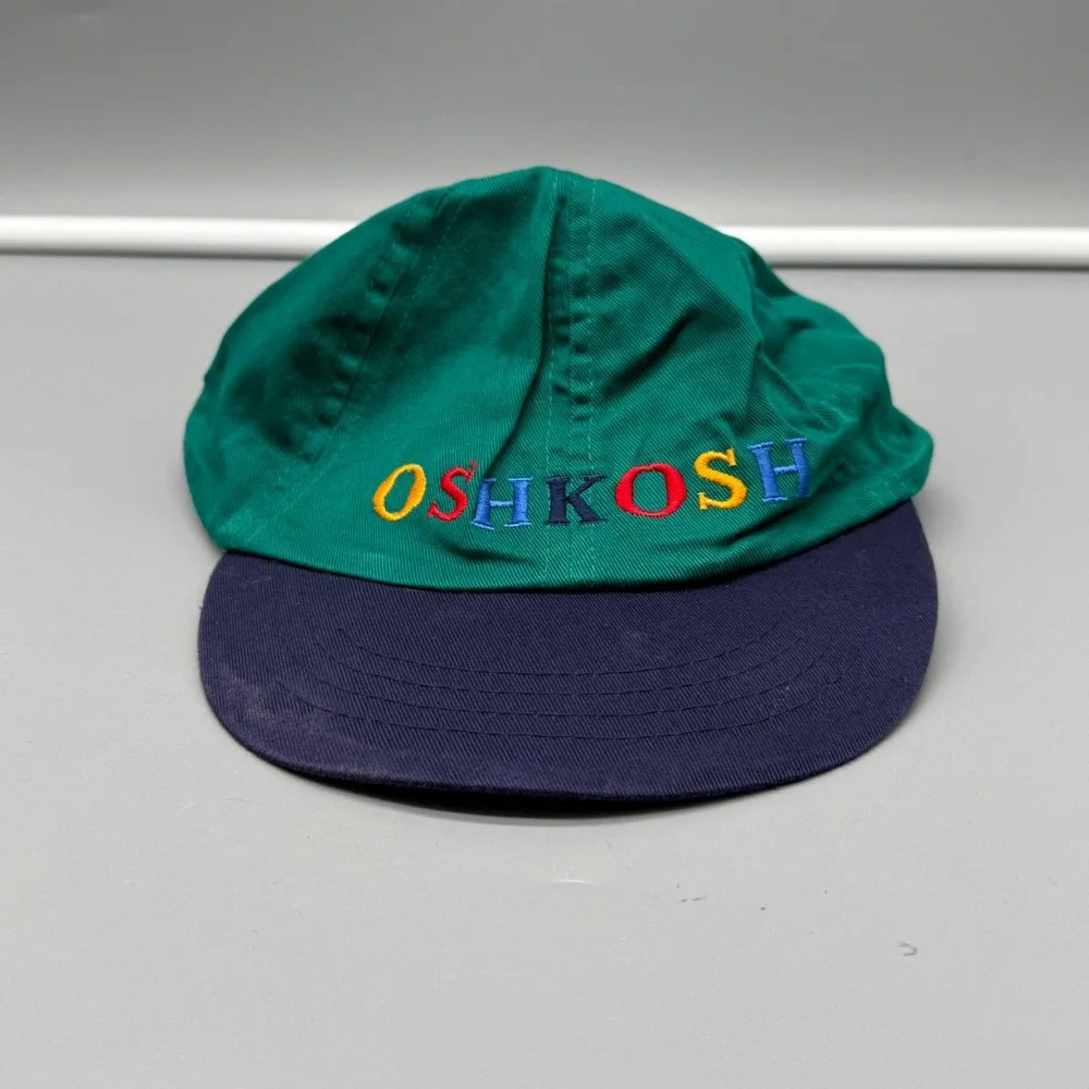 Vtg OshKosh B'gosh Kids Green Navy Blue Multi Color Logo Baseball Cap Size 4-7